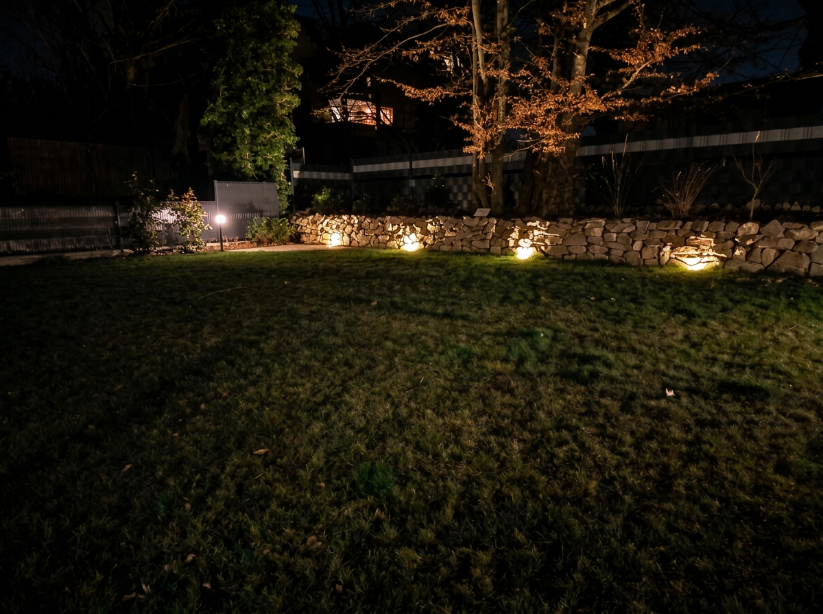 Beleuchteter Garten bei Nacht